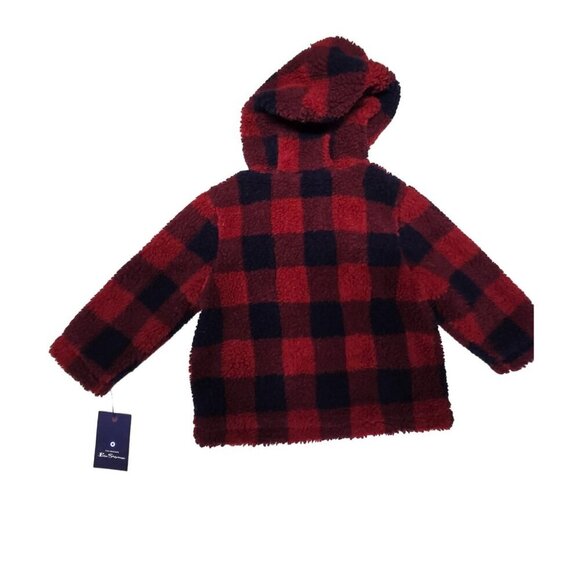 Ben Sherman Kids Hooded Plaid Sherpa Jacket With Zipper Red & Black Size 2T - Picture 2 of 12